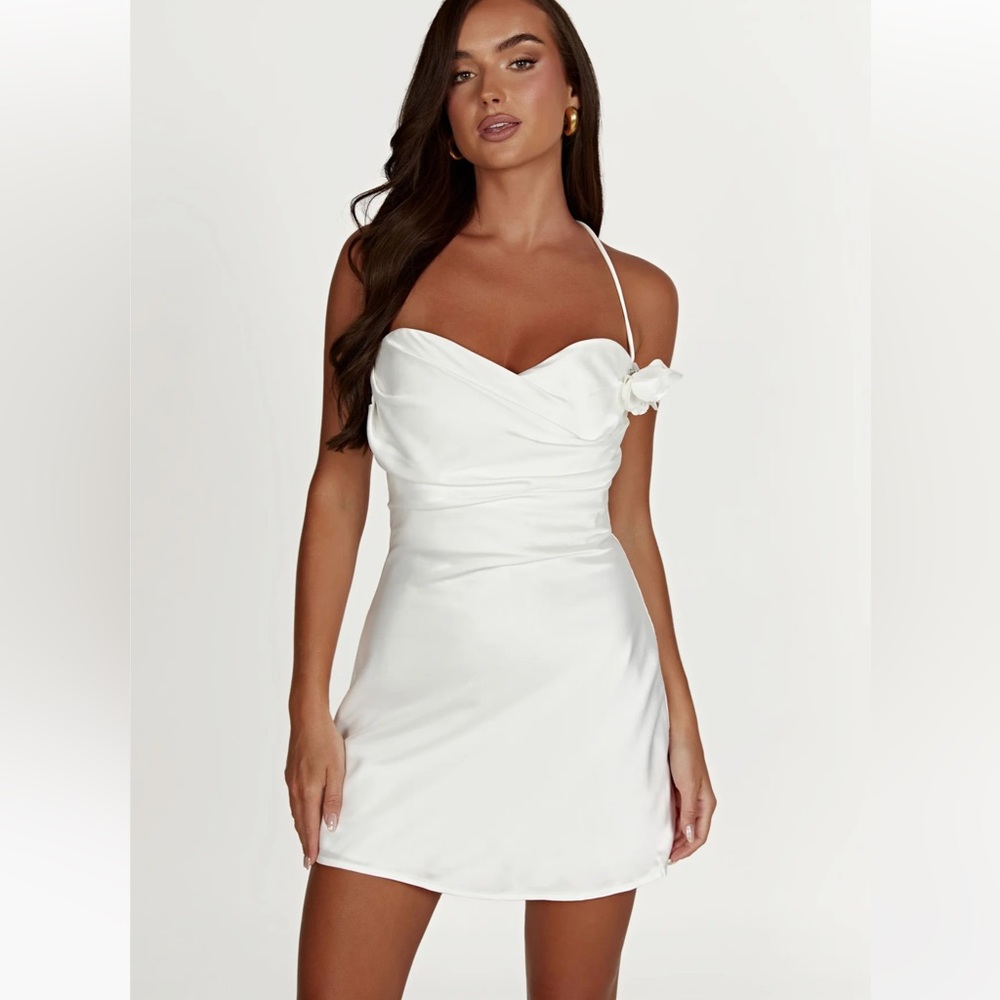 Meshki Rose Halter Mini Dress - White